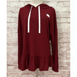 Time and Tru Maternity Knit Peplum Hoodie Pullover Top Maroon Size Medium 8-10